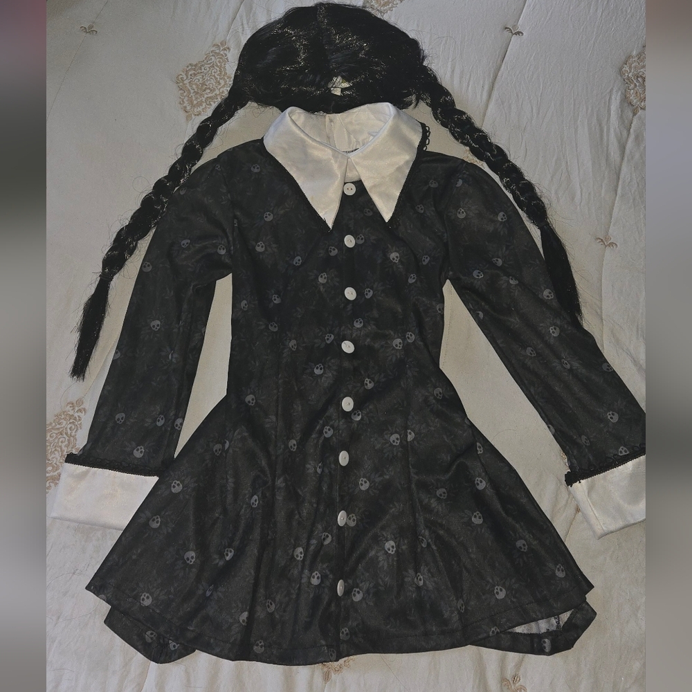 Kids Wenesday Stylish Black and White Kids Costume Dress - Picture 2 of 5